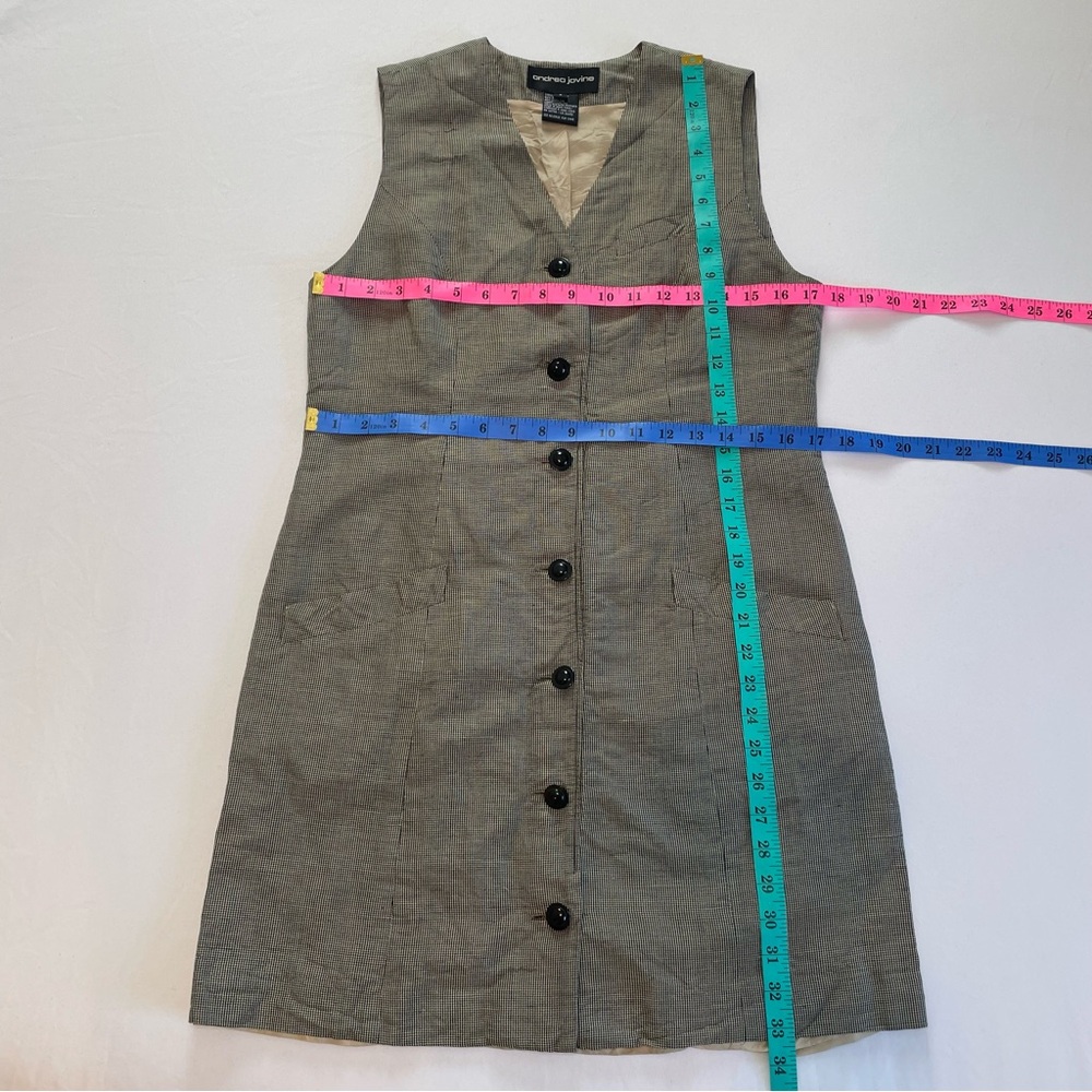 Vintage houndstooth silk linen blend jumper dress